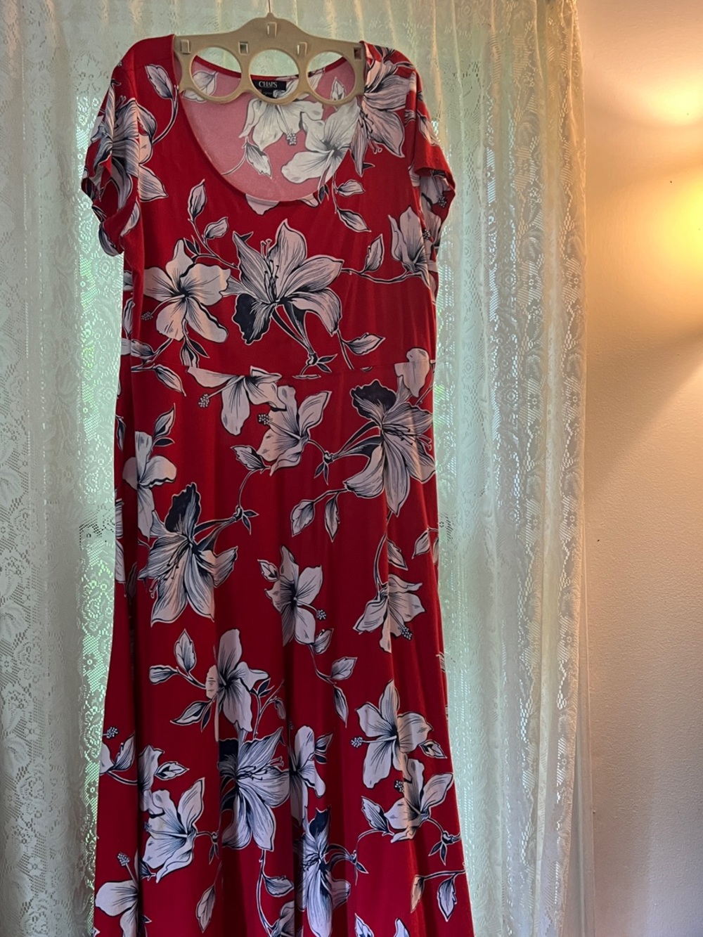 Chaps Red Floral Scoop-Neck Maxi Dress